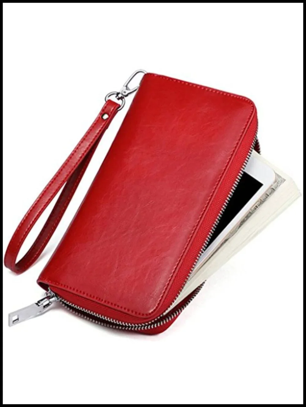 Women's RFID Blocking Leather Wallet Credit Card Holder Zipper Clutch Purse